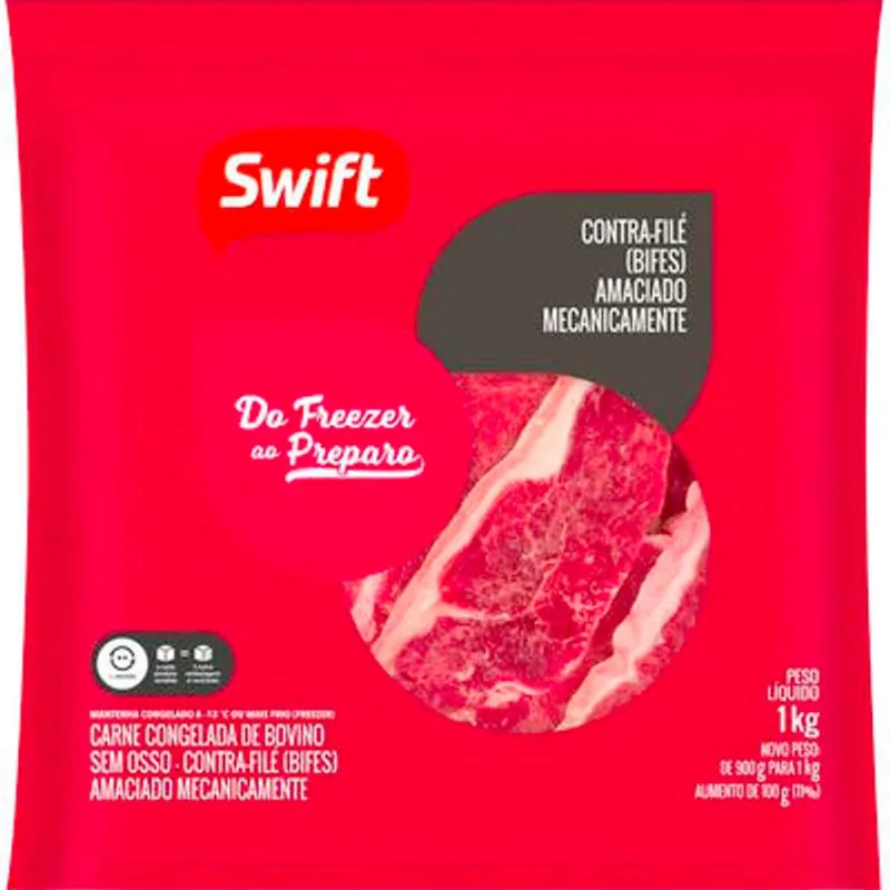 Carne Bovina Contrafilé em Bifes Swift Congelada 1kg