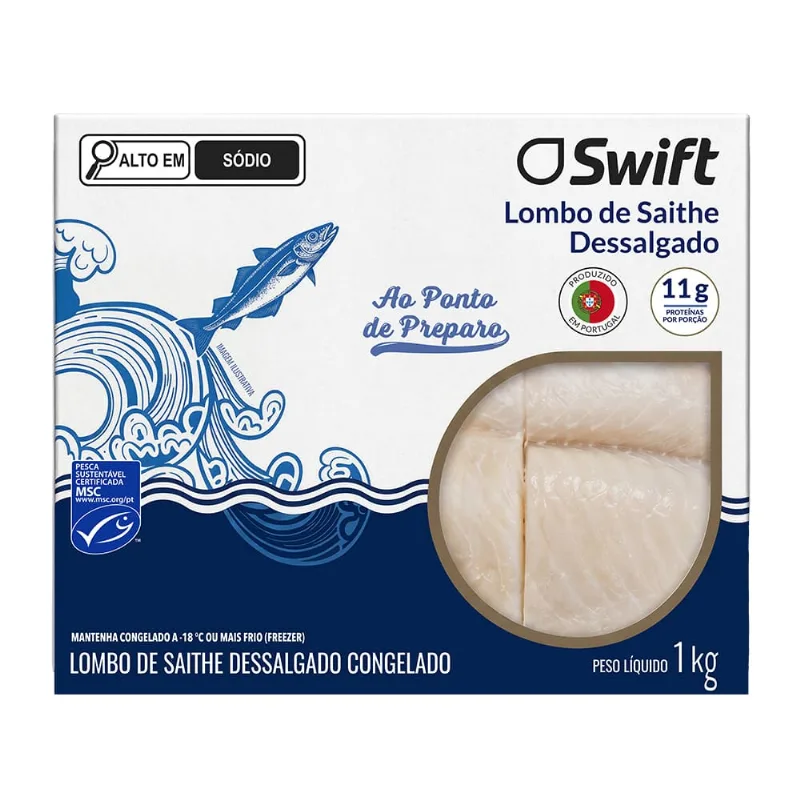 Peixe Saithe lombo dessalgado congelado Swift 1kg