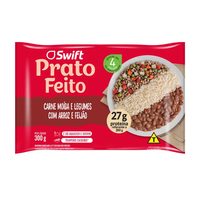 Carne bovina moída com legumes, arroz e feijão congelado Swift 300g