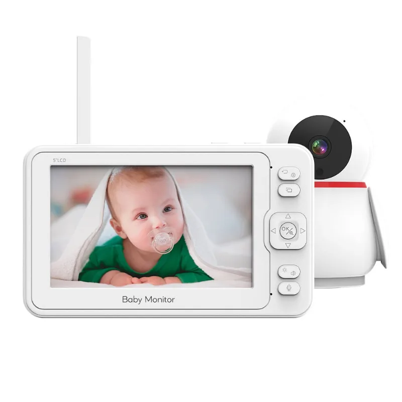 >Babá Eletrônica Baby Monitor Tela Lcd de 5 Câmera Sem Fio Branca Monitor para Bebês com Vídeo