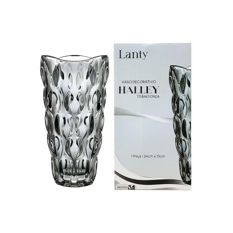 Vaso Decorativo Halley Redondo 24CM Vidro Texturizado Cinza Ke Home - Ke Home