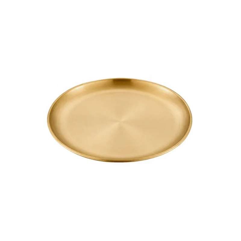 Prato Raso Dourado Bandeja Servir Buffet Restaurante Aço 26cm - KeHome