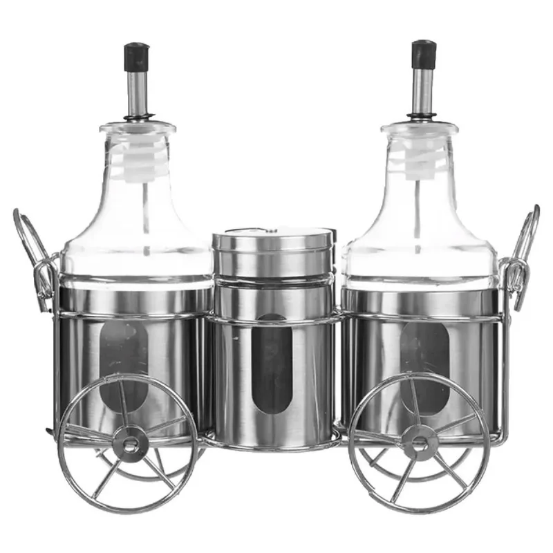 Porta Condimentos Wincy 5 Peças Vidro Metal E Prata (MP)