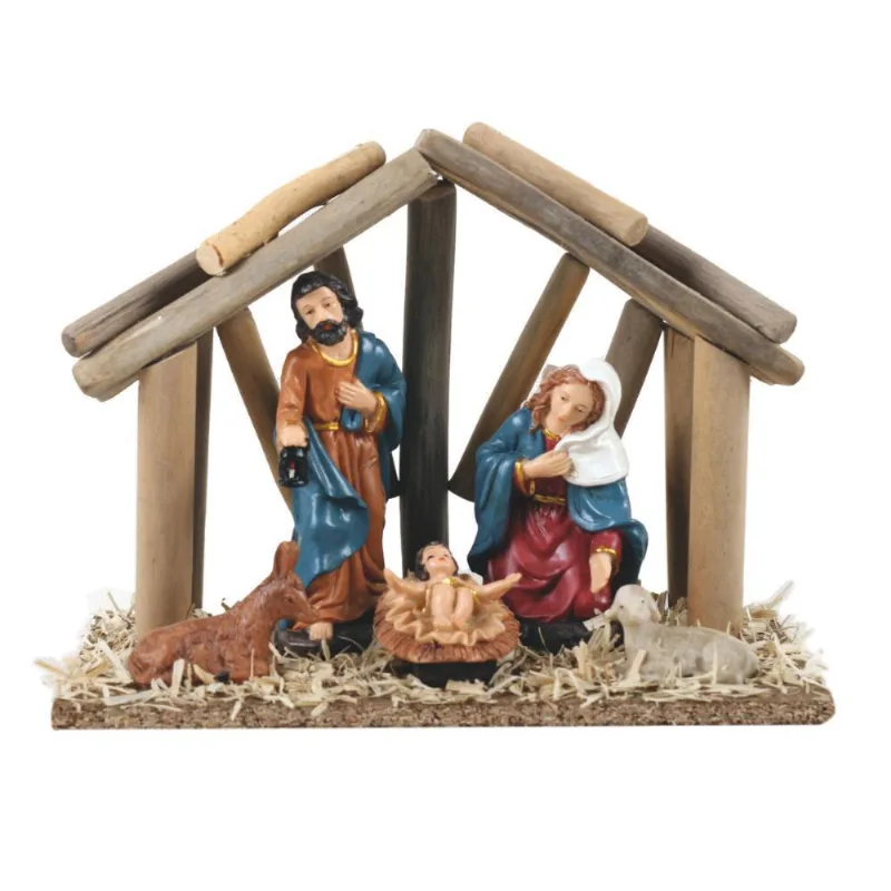 Presépio Jesus, Maria E José Enfeite De Madeira 20x12x19cm