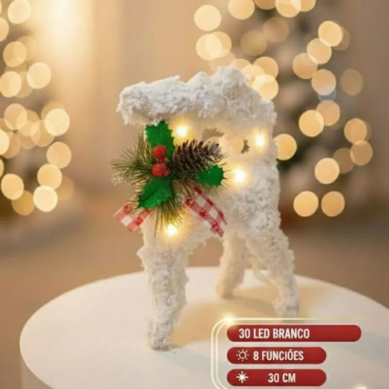 Rena De Neve 30cm - 30 Leds Branco Quente Bivolt | 8 Funções