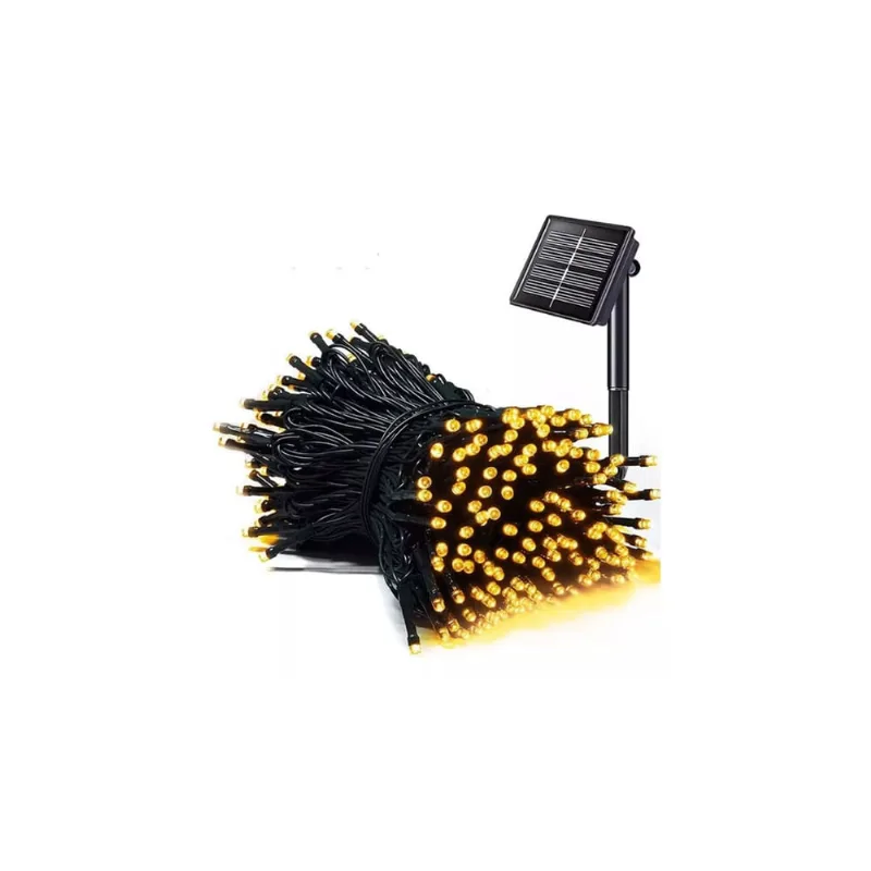 Pisca Pisca Cordão 100 Led Branco QuenteFio Verde 8 Funçoes Solar 10M