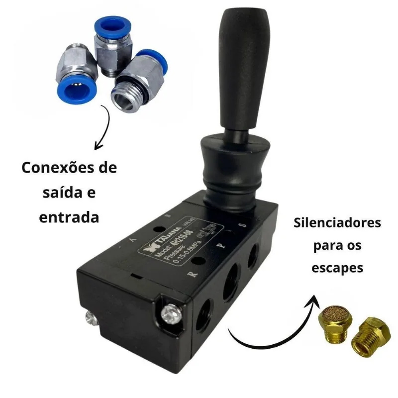 Kit Válvula Joystick Pneumatica 5/2 Vias Alavanca Trava 1/4