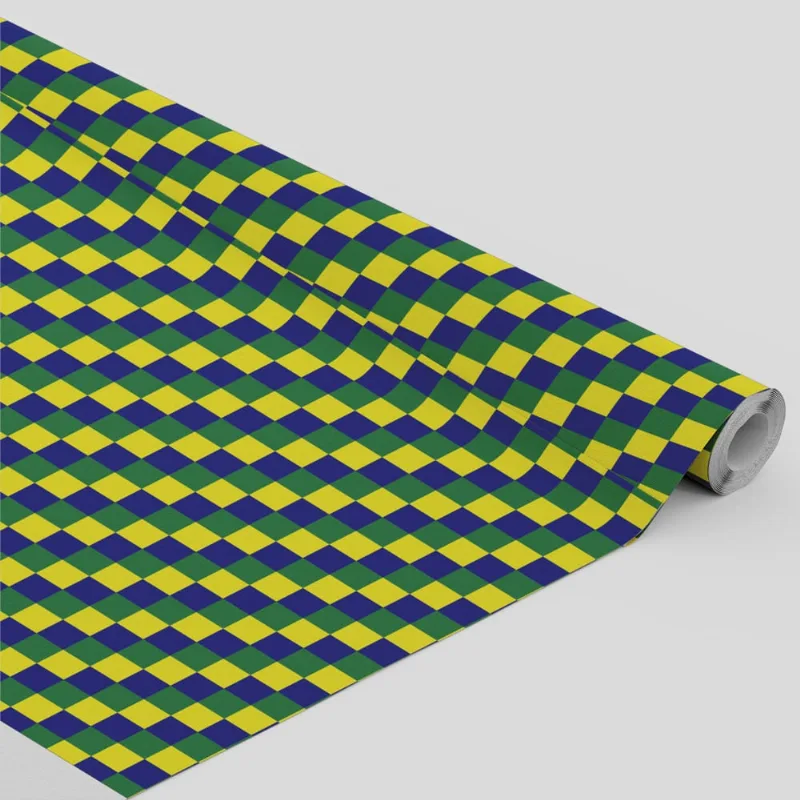 Tecido Oxford Estampado Brasil Formas Quadradas Cores Diversas Azul Verde e Amarela - 1,40m