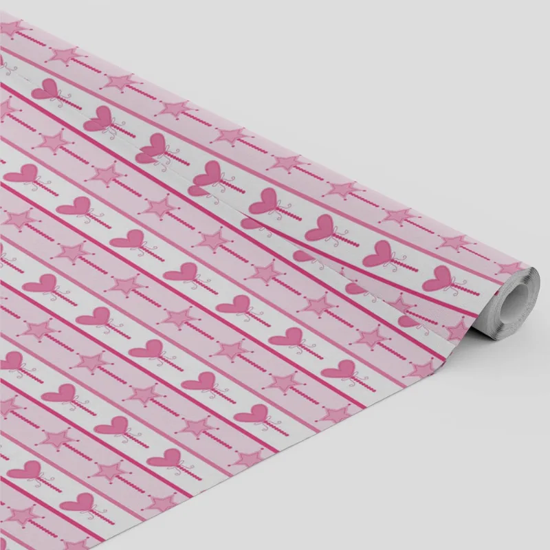 Tecido Oxford Estampado Listras Rosa Coração Estrela - 1,40m