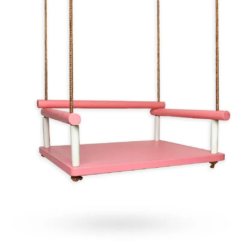 Cadeirinha De Balanço Madeira Corda Grande Infantil Rosa
