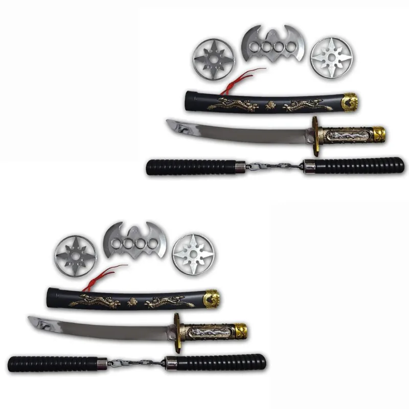 2 Kits Ninja Espada Katana Nunchako Shuriken Infantil Samura