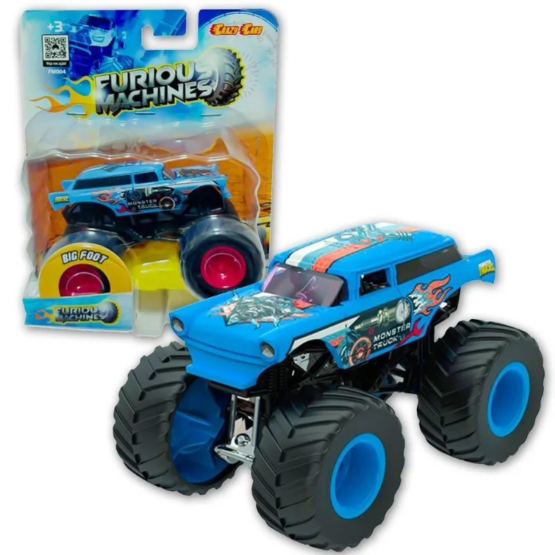 Carrinho Furious Machine Monster Truck 1:64 Big Foot Crazy Azul Fm004