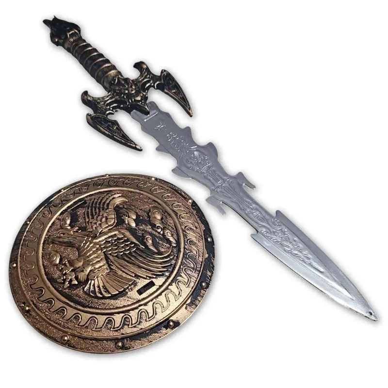 Kit Medieval Espada Escudo Guerreiro De Combate Infantil Espada Morcego Prata