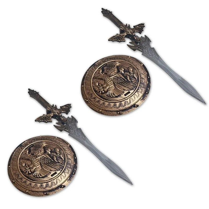 2 Kits Medieval Espada Escudo Guerreiro De Combate Infantil