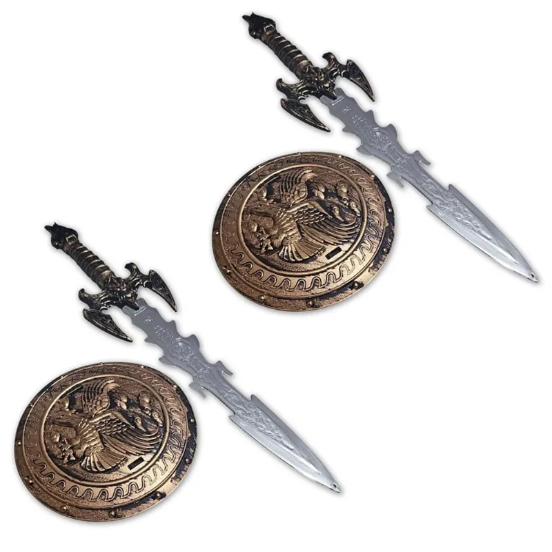 2 Kits Medieval Espada Escudo Guerreiro De Combate Infantil