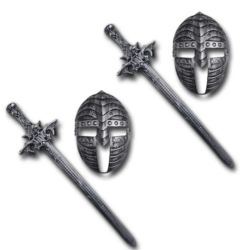2 Kits Medieval Espada E Mascara Guerreiro De Combate Jr0610 Prata