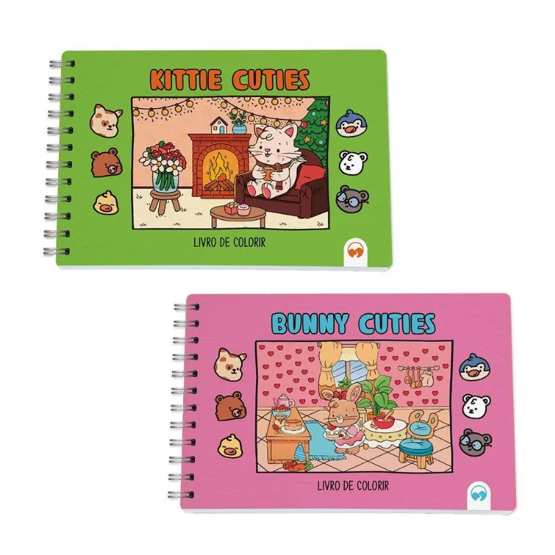 Kit 2 Livro De Colorir Cuties 128 Páginas Bunny E Kittie