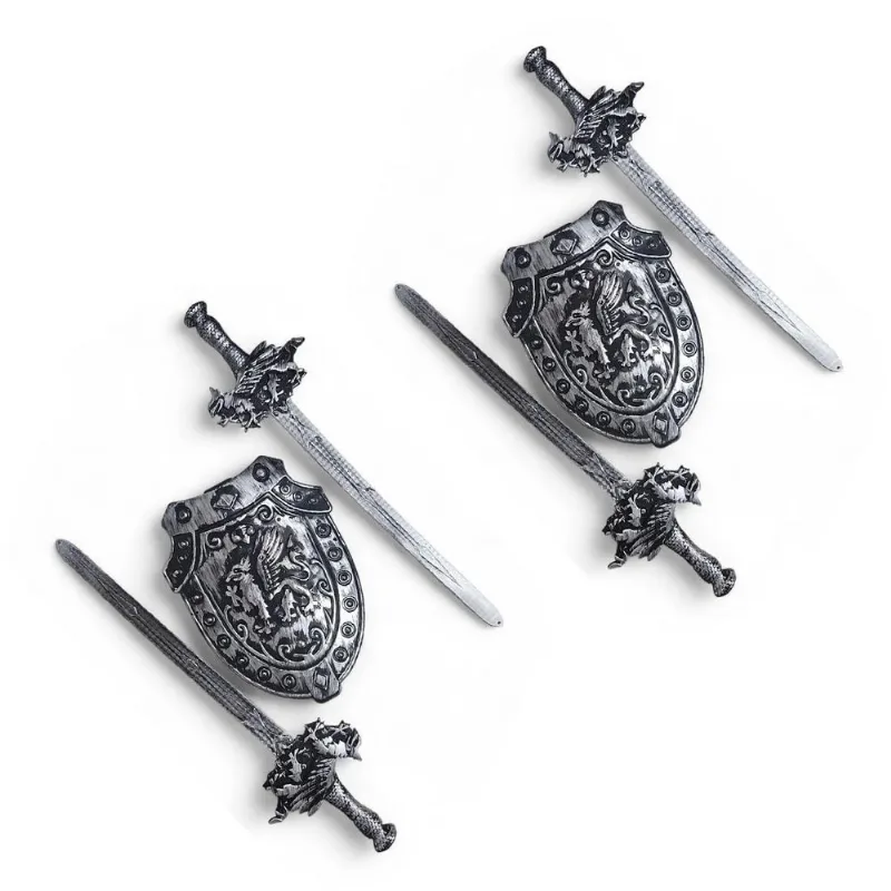 Kit Medieval 4 Espadas Escudo Grifo Combate Infantil Jr0951