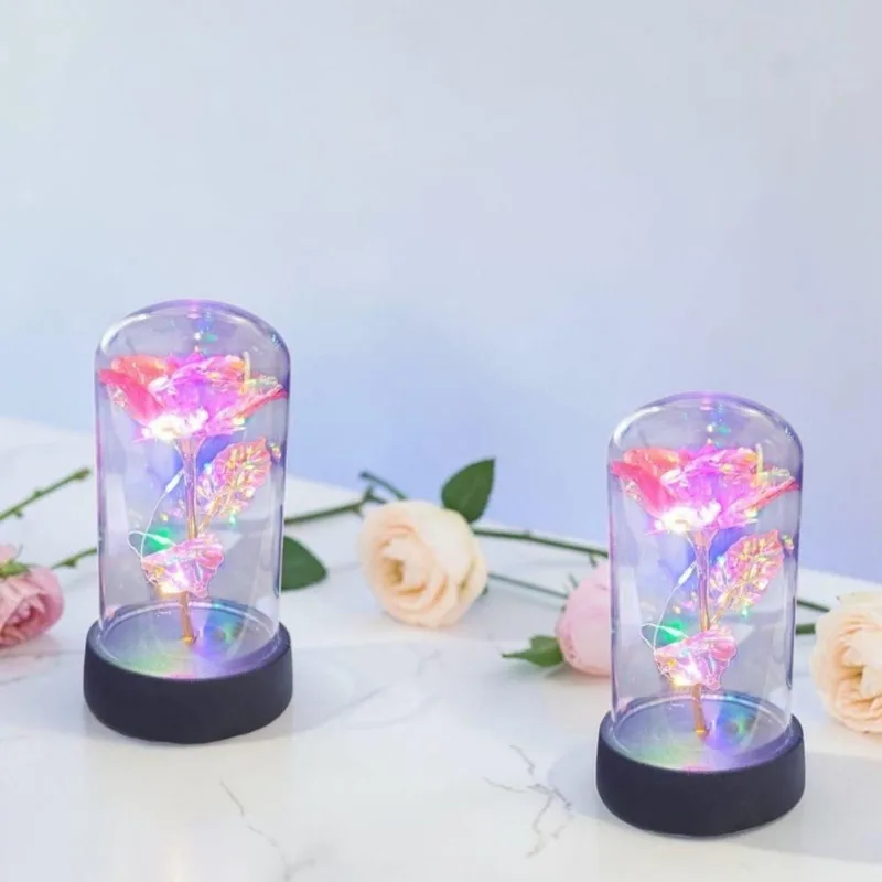 Kit 2 Luminárias Redoma Rosa Metalizada com Led Decorativo Multicolorido Art House