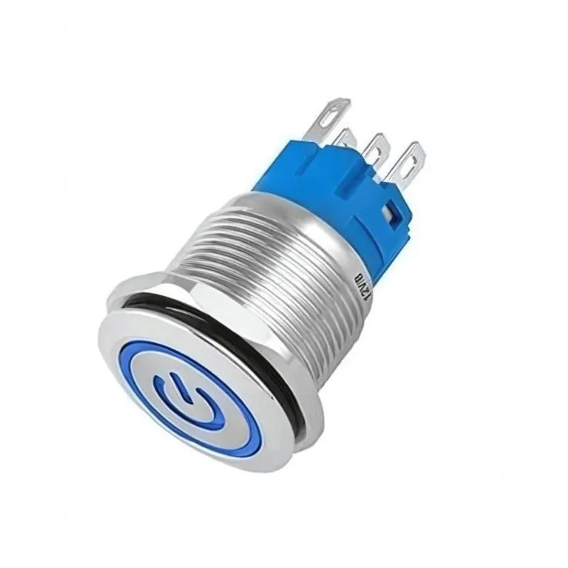 Botão on-off 19MM com LED AZUL 12V para Acionamento 220V 3A Prata NWT