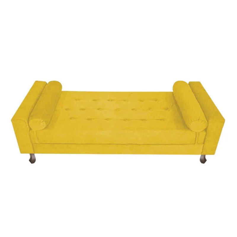 Recamier Baú Félix Solteiro 140cm Suede Amarelo - OUTRAS - Colchões
