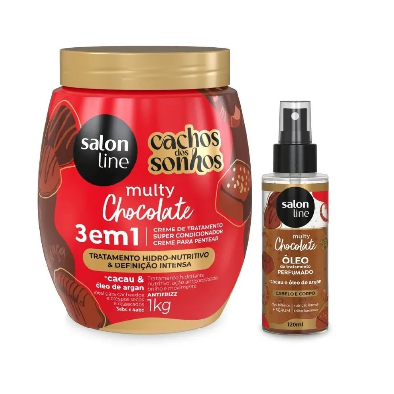 Kit Creme Multy 3/1 + Óleo Perfumado Chocolate, Salon Line