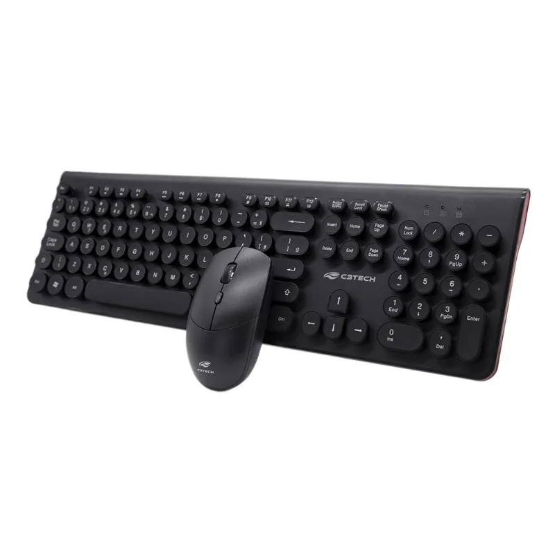 Kit Teclado E Mouse Sem Fio C3tech K-w80bk Ergonômico Multimídia 1600 Dpi - Preto