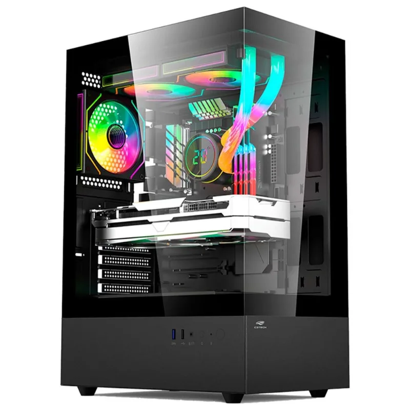 Gabinete Gamer Aquário C3tech Gaming Aquarius Mt-g860bk, Frontal E Lateral Em Vidro Temperado, Usb 3.0, Atx