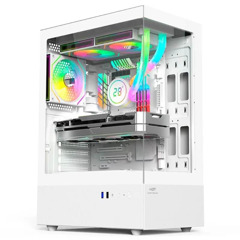 Gabinete Gamer Aquário C3tech Gaming Aquarius Mt-g860wh, Frontal E Lateral Em Vidro Temperado, Usb 3.0, Atx - Branco