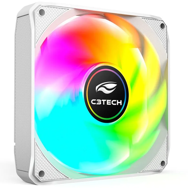 Cooler Fan Rgb C3tech F9-l180whm, 120mm, 1200 Rpm, 9 Lâminas, Molex 4 Pinos, Silencioso - Branco
