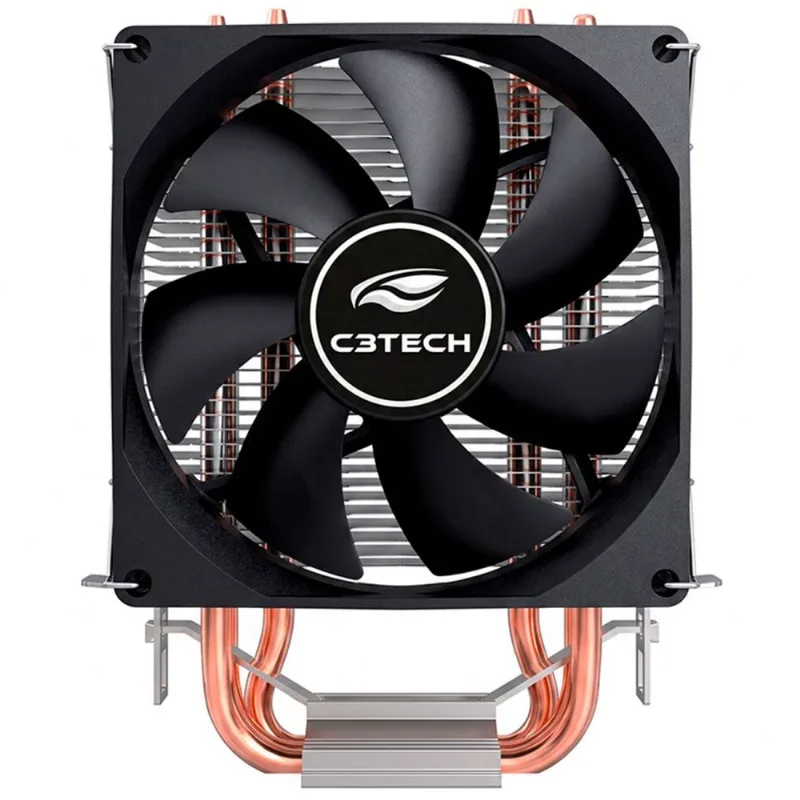 Air Cooler C3tech FC-110BK, Intel/AMD, 90mm, TDP 100W, Até 2000 RPM, 2 Heat Pipes de Cobre - Preto