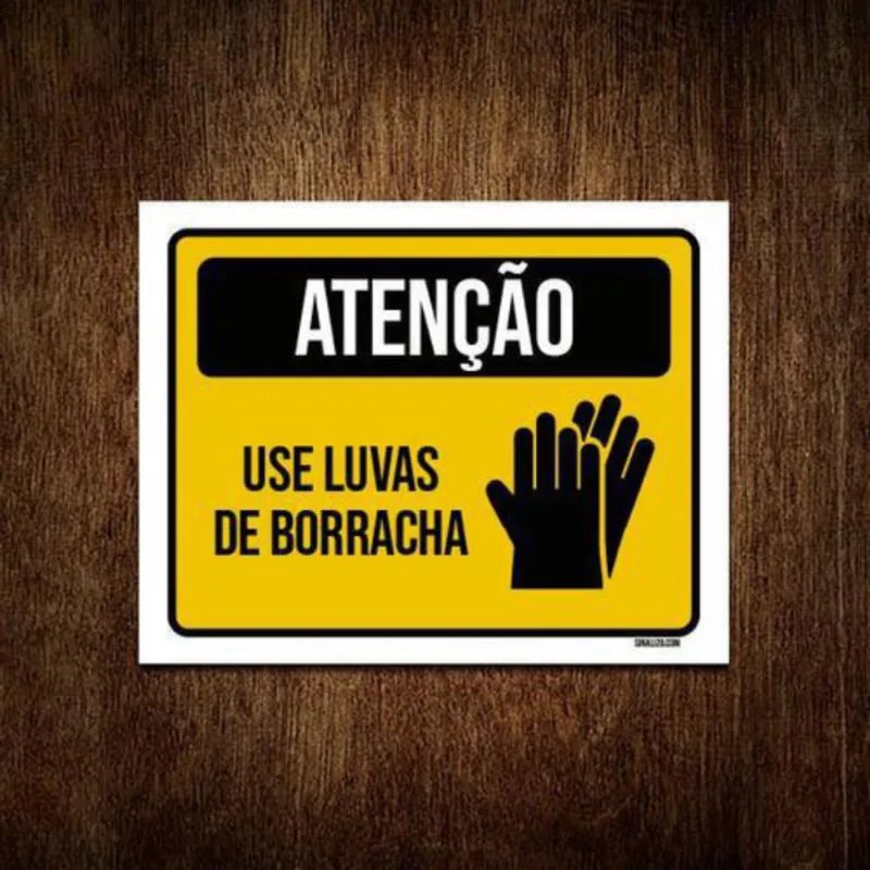 Kit 5 Placas Sinalização Atenção Use Luvas De Borracha