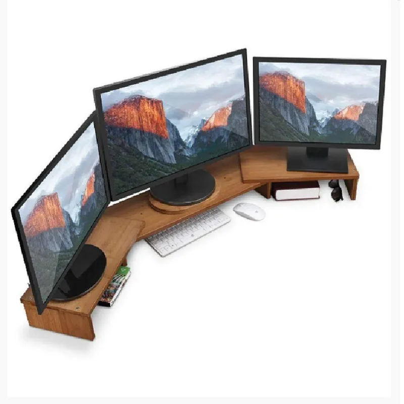 Suporte Triplo Monitor Tv Mesinha Em Madeira Maciça