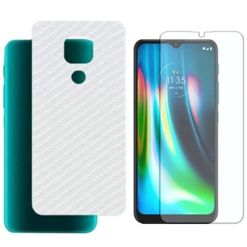 Película Hidrogel + Adesivo Fibra De Carbono Para Moto G9 Play - Transparente