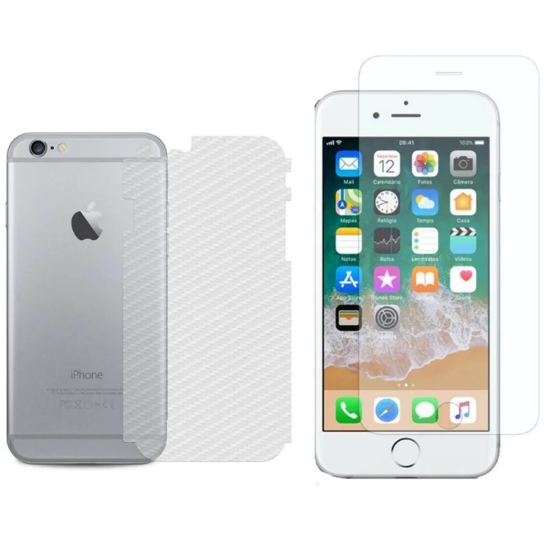 Película Hidrogel + Adesivo Fibra De Carbono Para Iphone 6 E 6s - Transparente