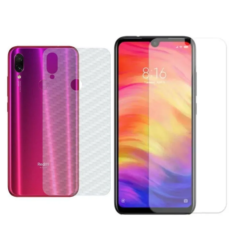 Película Hidrogel + Adesivo Fibra De Carbono Para Xiaomi Redmi Note 7 Pro - Transparente