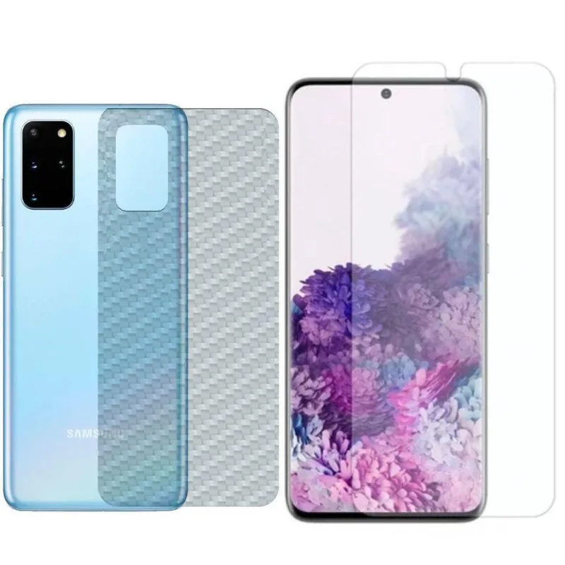 Película Hidrogel + Adesivo Fibra De Carbono Para Samsung Galaxy S20 Plus - Transparente