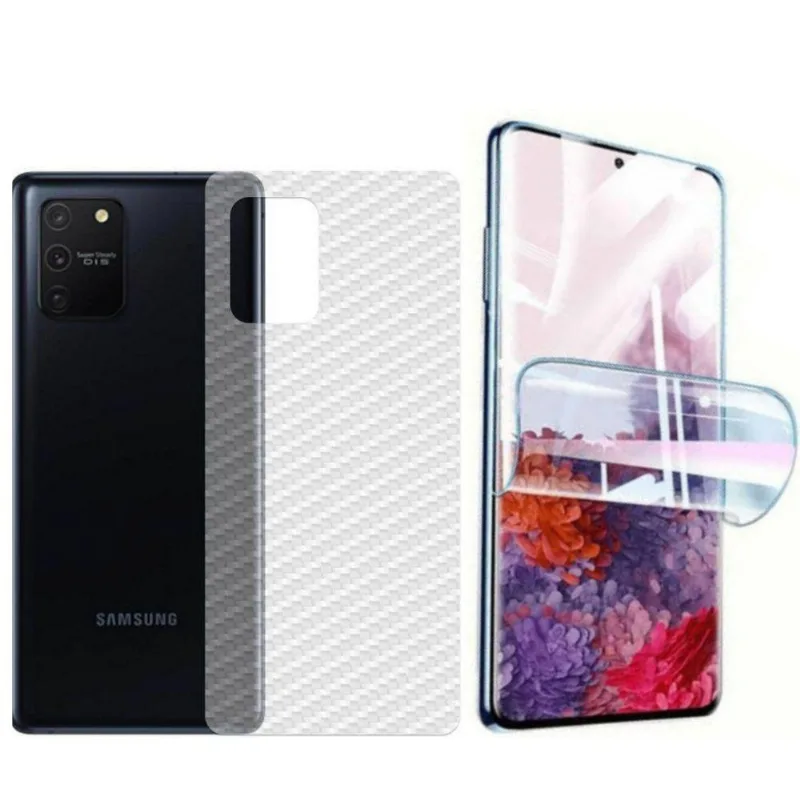 Película Hidrogel + Adesivo Fibra De Carbono Para Samsung Galaxy M80s - Transparente