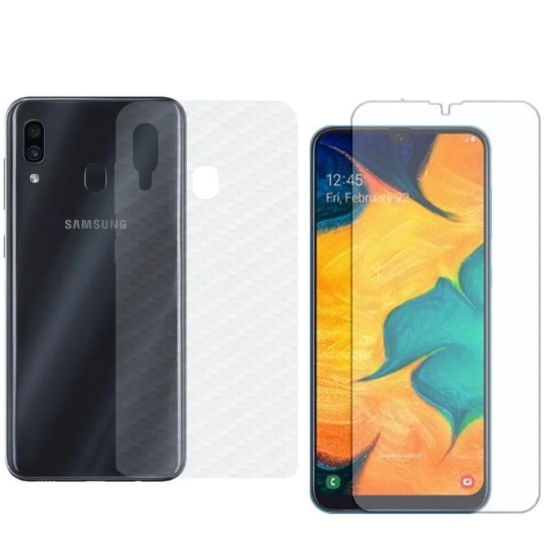 Película Hidrogel + Adesivo Fibra De Carbono Para Samsung Galaxy A30 - Transparente