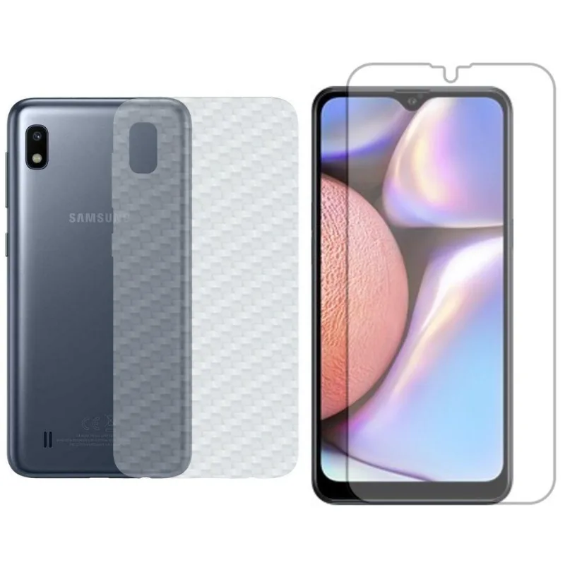 Película Hidrogel + Adesivo Fibra De Carbono Para Samsung Galaxy A10 - Transparente