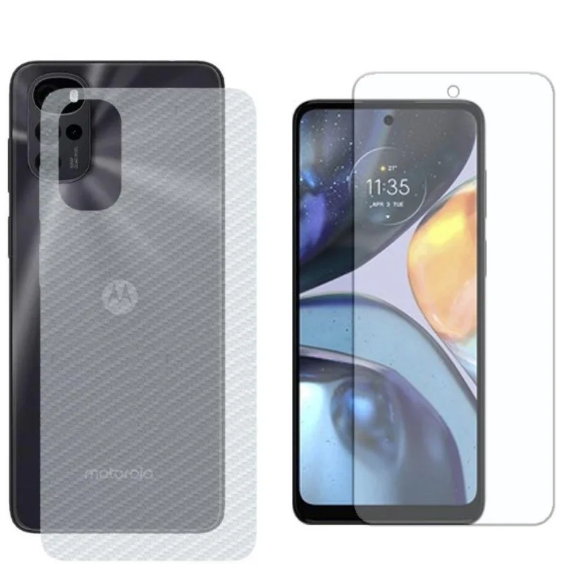 Película Hidrogel + Adesivo Fibra De Carbono Para Motorola Moto G22 - Transparente