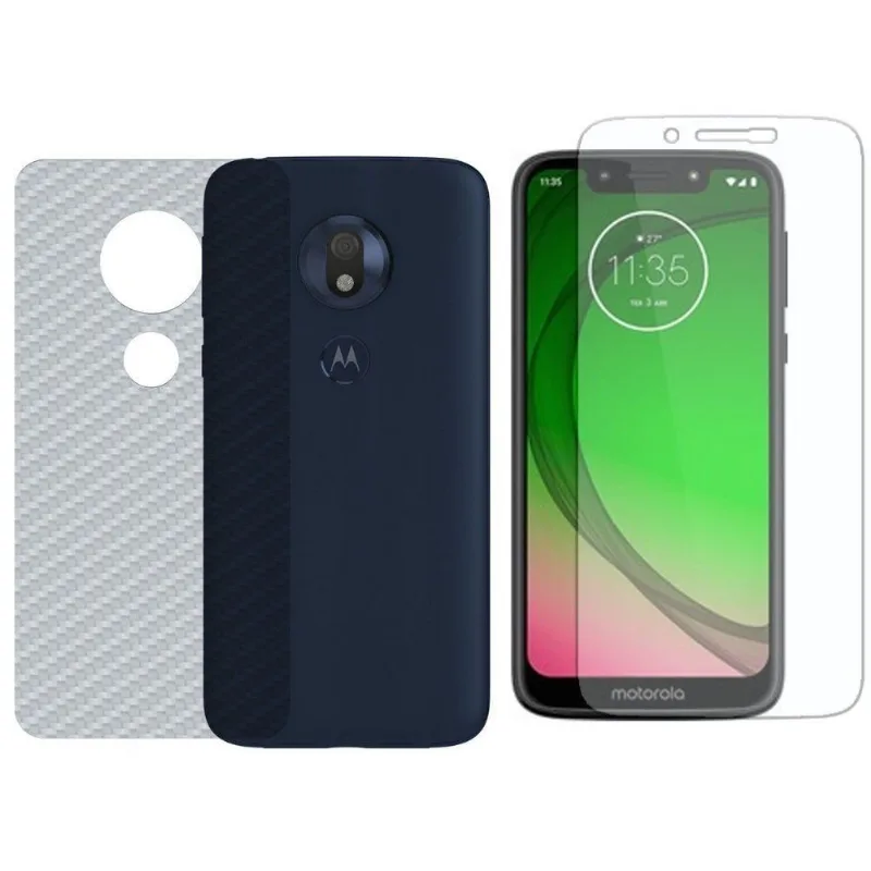 Película Hidrogel + Adesivo Fibra De Carbono Para Moto G7 Play - Transparente