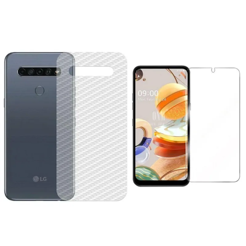 Película Hidrogel + Adesivo Fibra De Carbono Para Lg K61 - Transparente