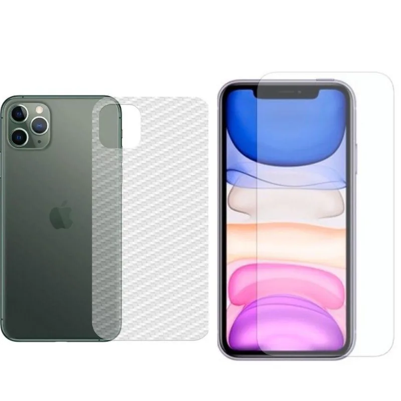 Película Hidrogel + Adesivo Fibra De Carbono Para Iphone 11 Pro - Transparente