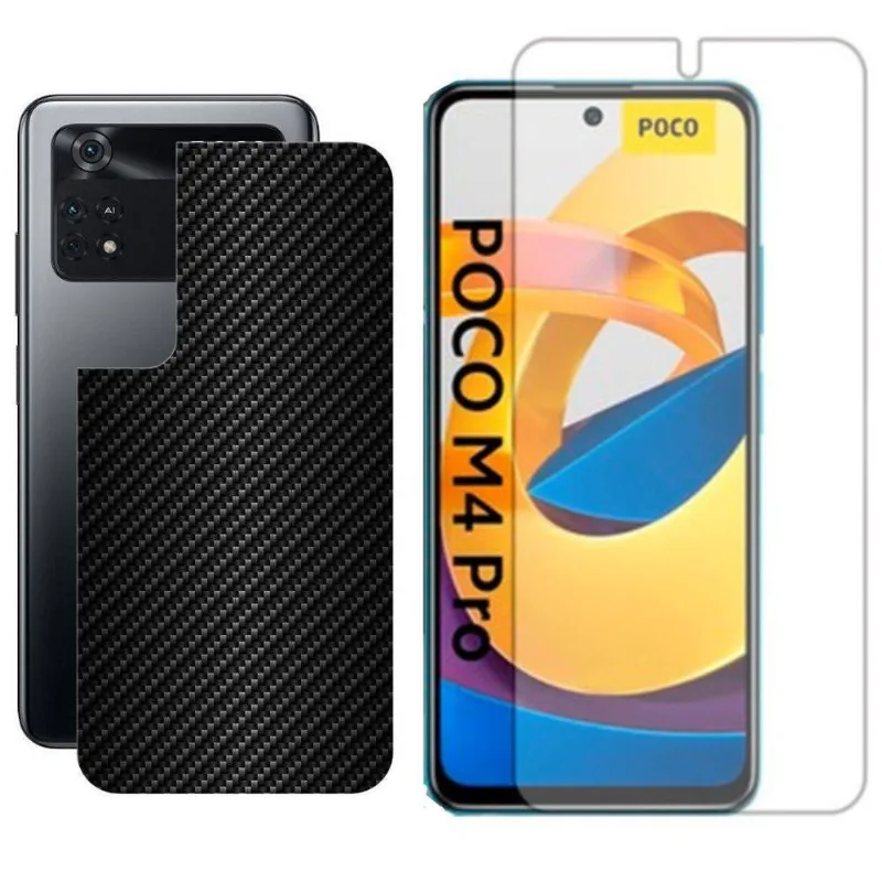Película Hidrogel + Adesivo Fibra De Carbono Para Poco M4 Pro - Preta