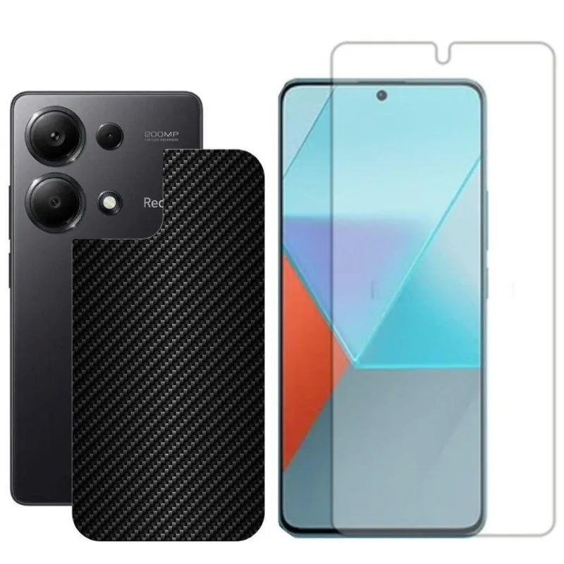 Película Hidrogel + Adesivo Fibra De Carbono Para Xiaomi Redmi Note 13 Pro - Preta