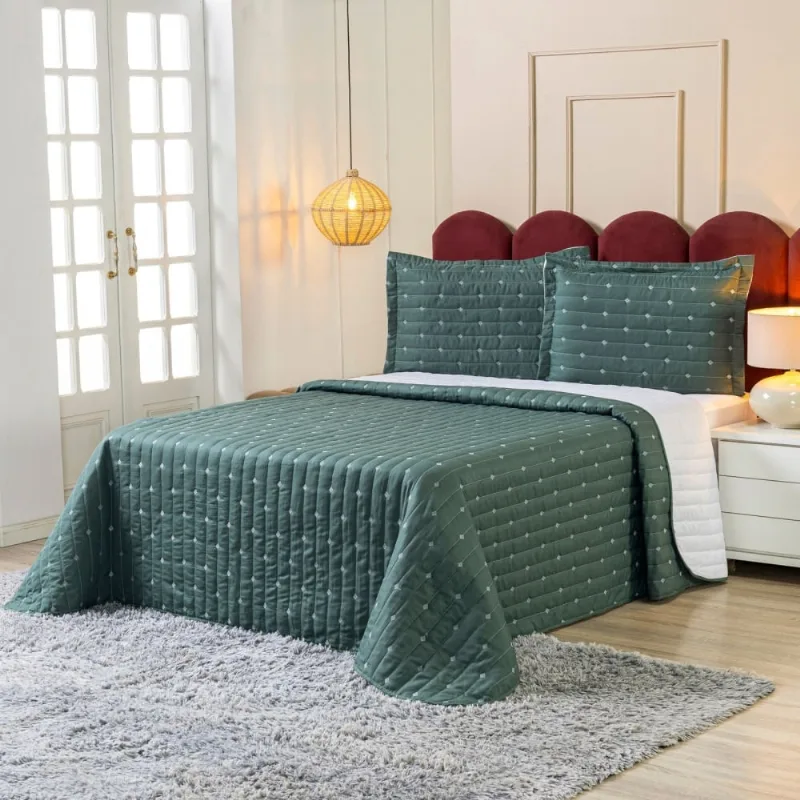 Cobre Leito Lótus King 3 Peças Matelado Verde
