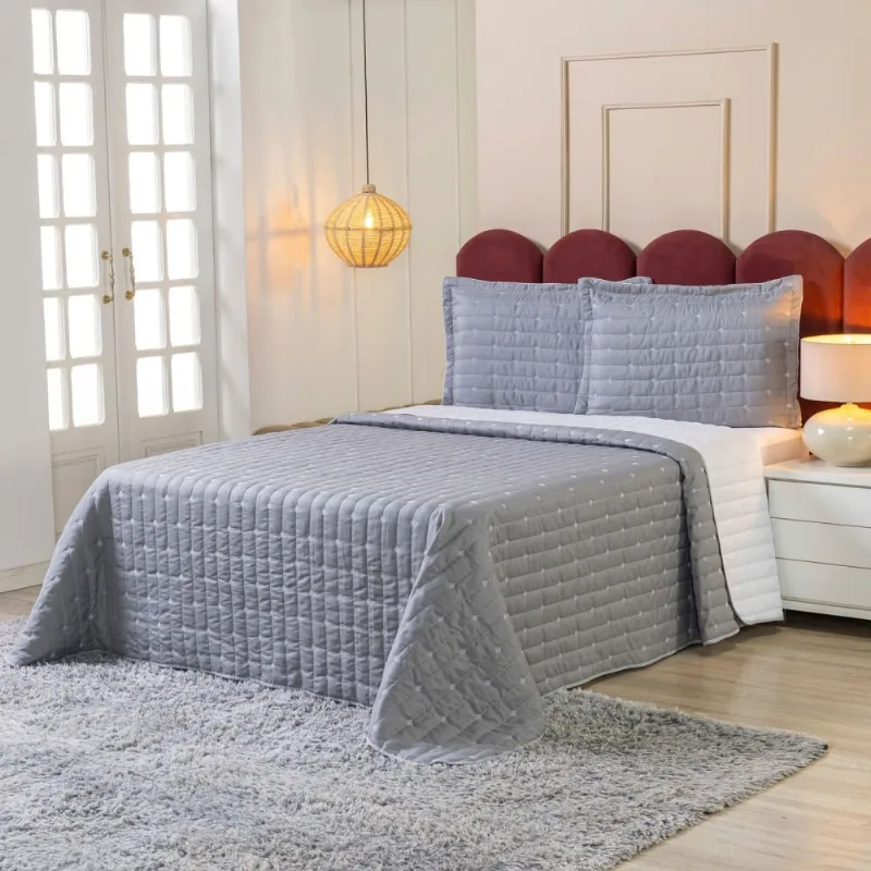 Cobre Leito Lótus King 3 Peças Matelado Cinza