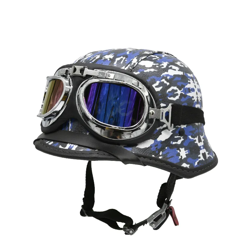 Capacete Br101 Alemão Camuflado Azul E Branco Oculos Azul M