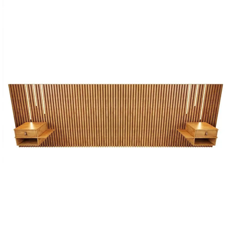 Cabeceira King Ripada Quarto Manila 2 Mesas E Led Nature Nature - Não Disponível - Móveis